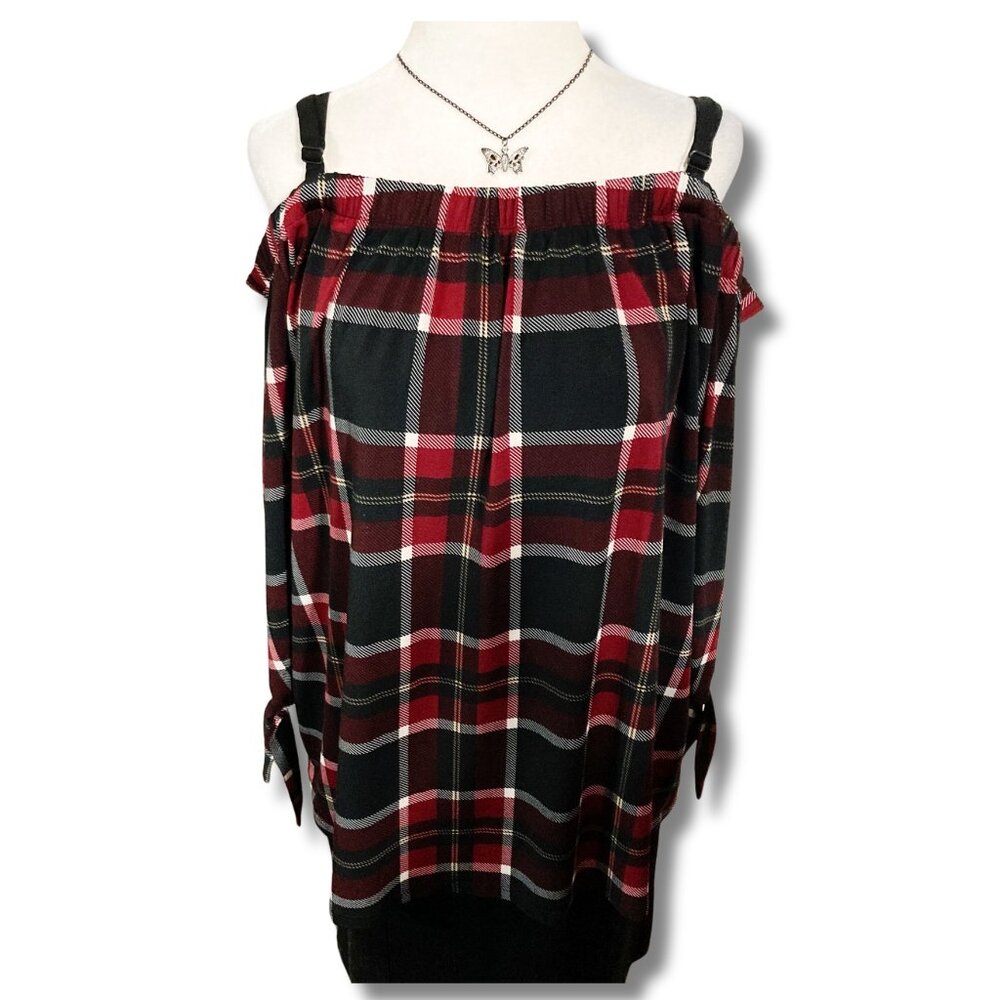 RICKI'S Plus-size black red white cold shoulder top ~ Goth XL 1X XXXL 2X blouse